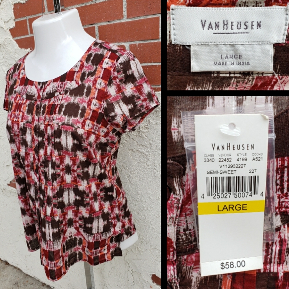 LARGE new $58 Van Heusen short sleeve cotton shirt